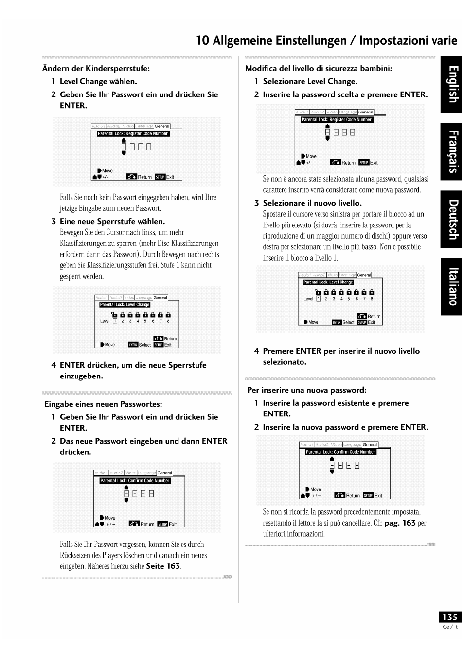 B b b b, 3 eine neue sperrstufe wählen, 3 selezionare il nuovo livello | Pag. 163 | Pioneer DV-939A User Manual | Page 135 / 168