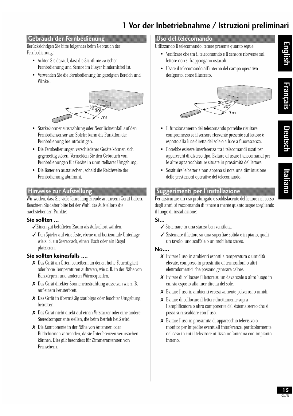 1 vor der inbetriebnahme / istruzioni preliminari | Pioneer DV-939A User Manual | Page 15 / 168