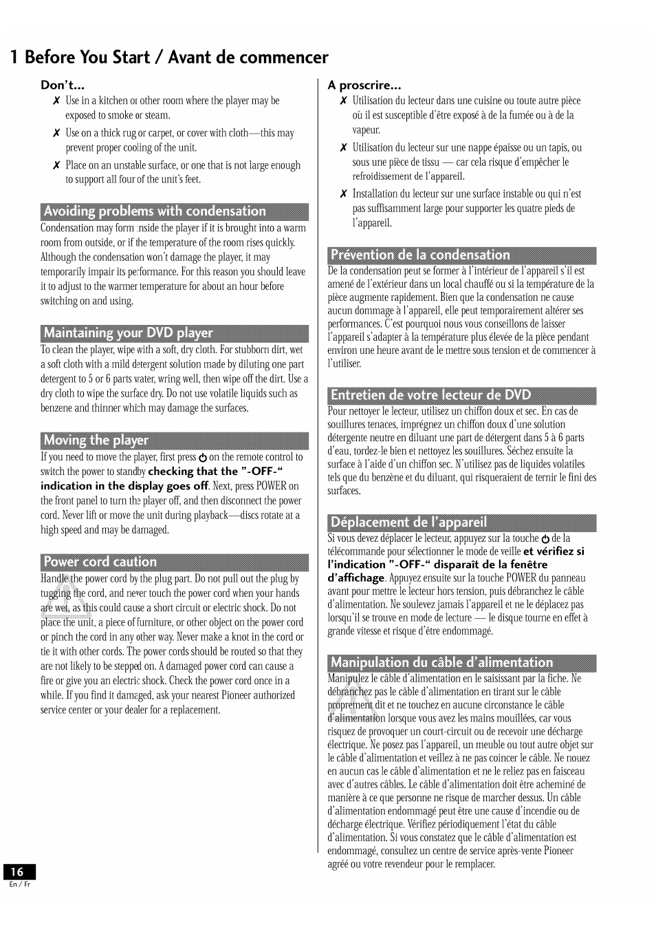 1 before you start / avant de commencer | Pioneer DV-939A User Manual | Page 16 / 168