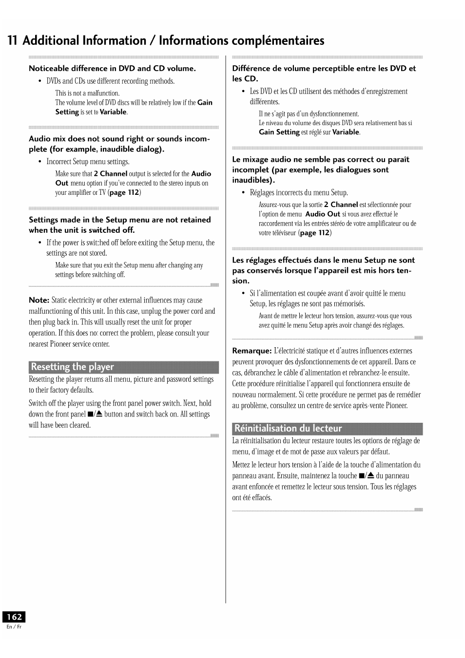 Noticeable difference in dvd and cd volume | Pioneer DV-939A User Manual | Page 162 / 168
