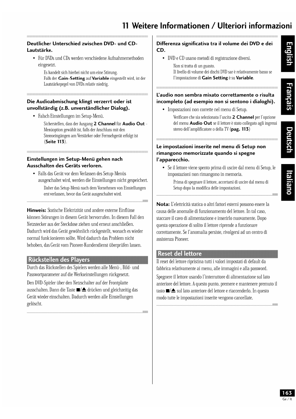 T1 weitere informationen / ulteriori informazioni | Pioneer DV-939A User Manual | Page 163 / 168