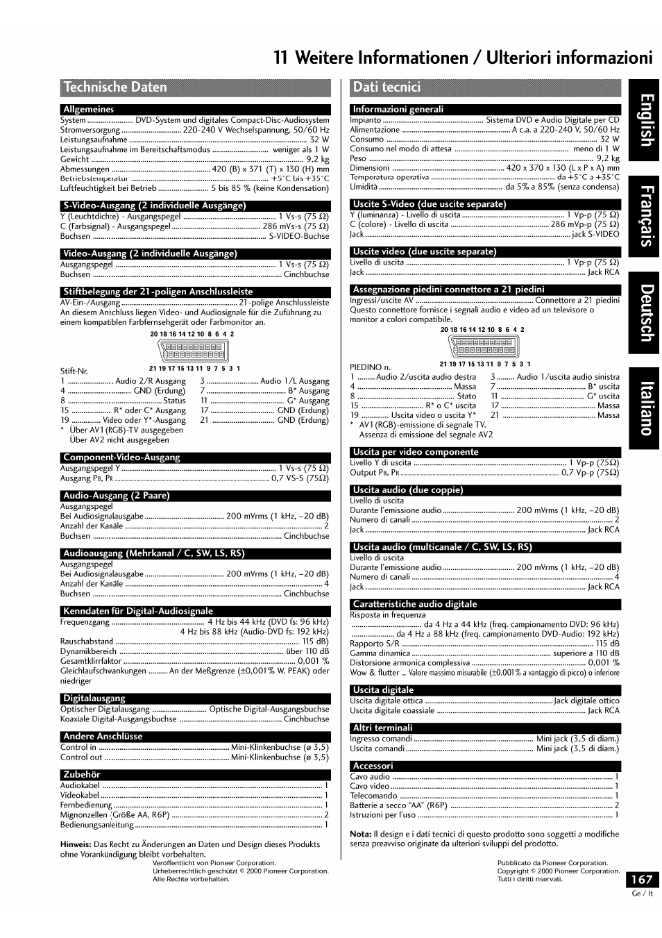 T1 weitere informationen / ulteriori informazioni | Pioneer DV-939A User Manual | Page 167 / 168