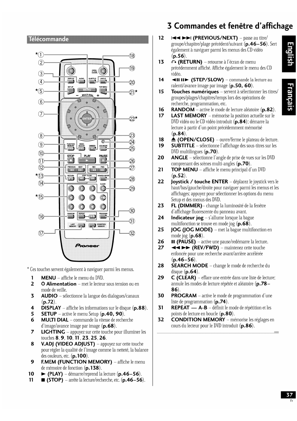 3 commandes et fenêtre d’affichage | Pioneer DV-939A User Manual | Page 37 / 168