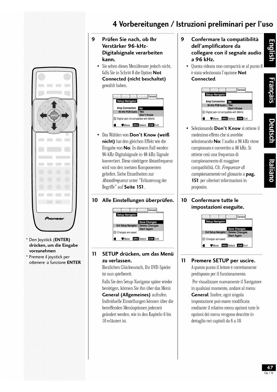 4 vorbereitungen / istruzioni preliminari per tuso | Pioneer DV-939A User Manual | Page 47 / 168