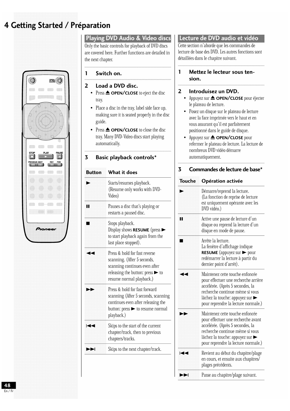 4 getting started / préparation | Pioneer DV-939A User Manual | Page 48 / 168