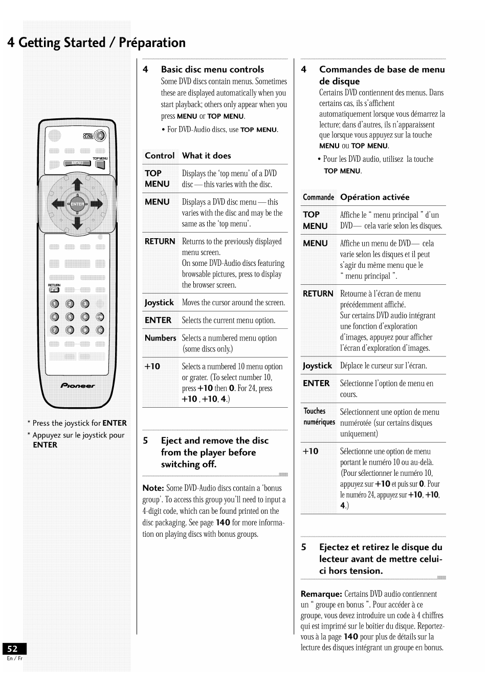 4 getting started / préparation | Pioneer DV-939A User Manual | Page 52 / 168