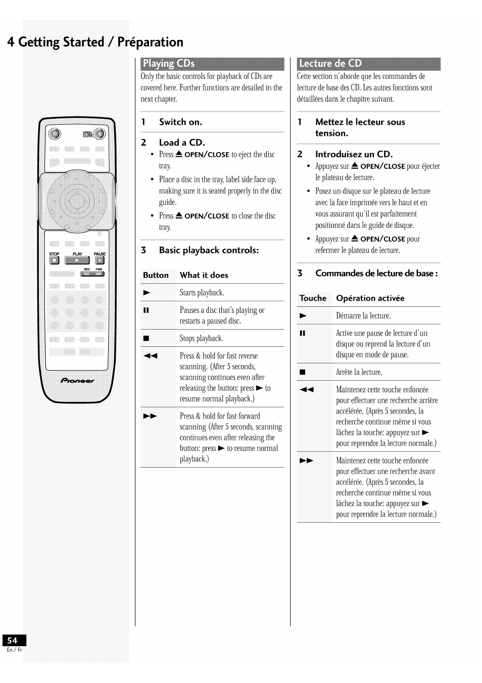 Touche opération activée, 4 getting started / préparation | Pioneer DV-939A User Manual | Page 54 / 168