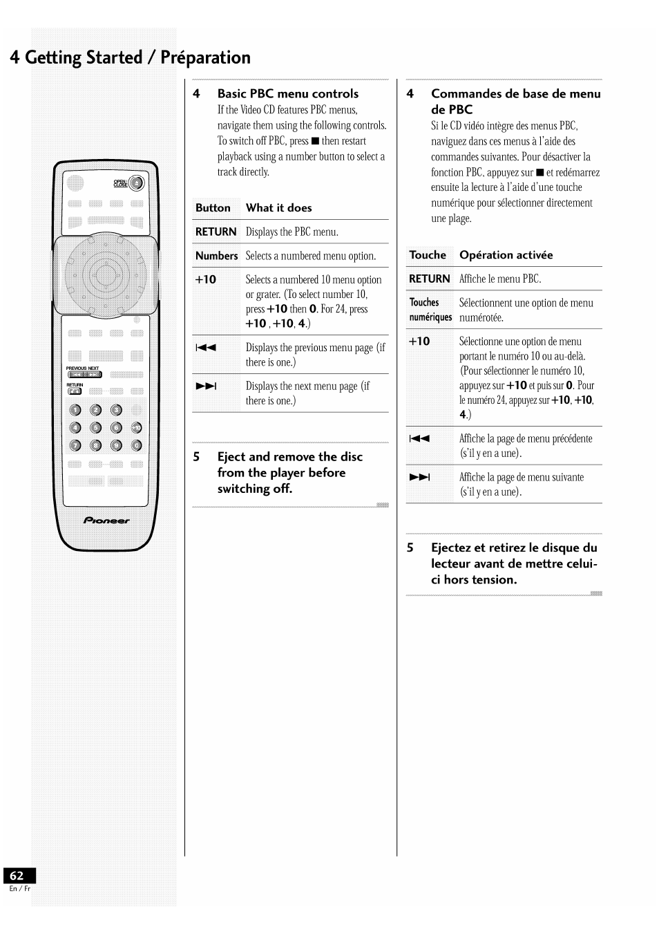 4 getting started / préparation | Pioneer DV-939A User Manual | Page 62 / 168