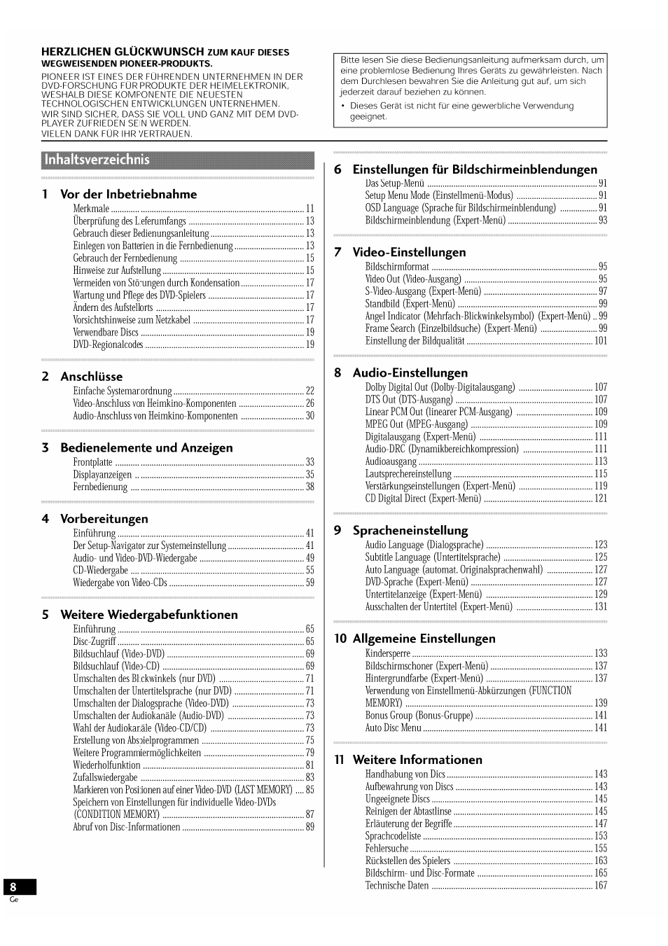 Pioneer DV-939A User Manual | Page 8 / 168
