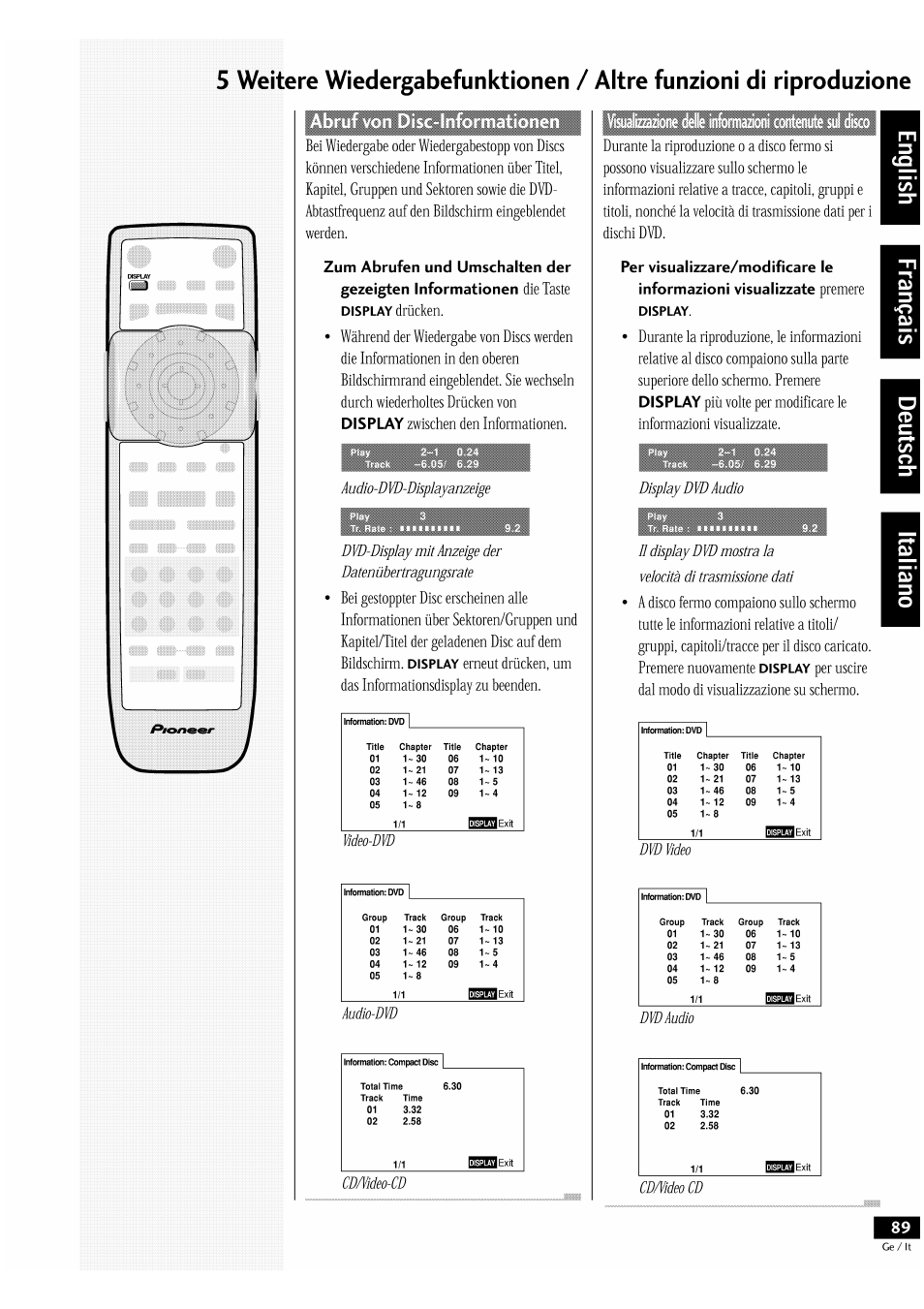Display | Pioneer DV-939A User Manual | Page 89 / 168