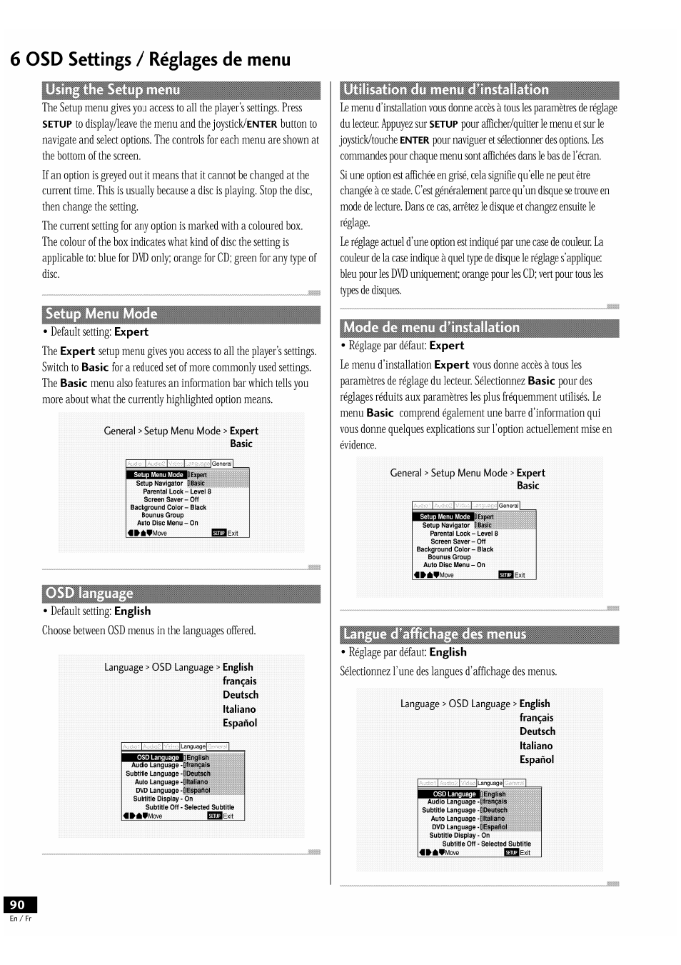 6 osd settings / réglages de menu, Expert, Basic | English | Pioneer DV-939A User Manual | Page 90 / 168
