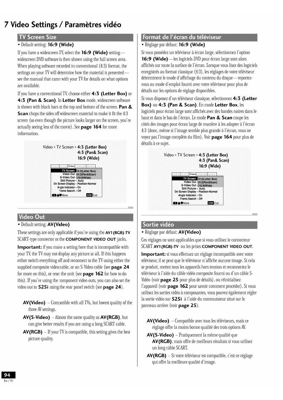 7 video settings / paramètres vidéo | Pioneer DV-939A User Manual | Page 94 / 168
