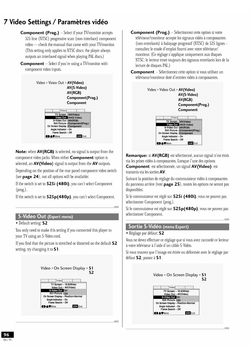 7 video settings / paramètres vidéo | Pioneer DV-939A User Manual | Page 96 / 168