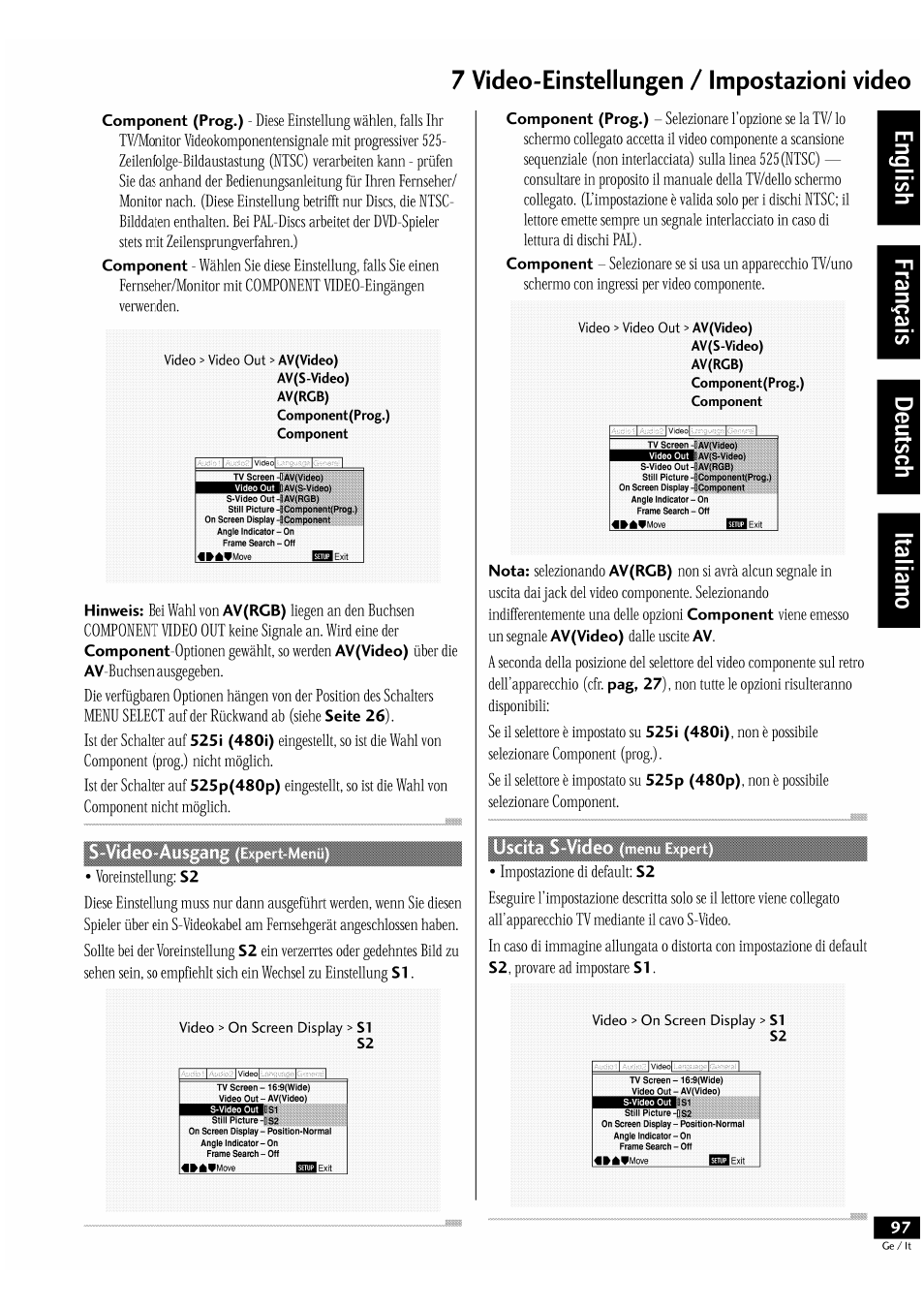 7 vìdeo-einstei i ungen / impostazioni vìdeo | Pioneer DV-939A User Manual | Page 97 / 168