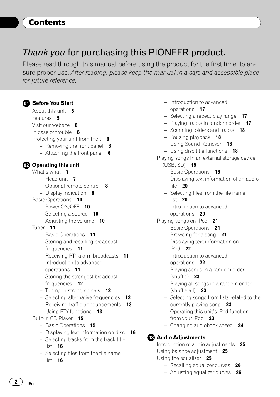 Pioneer DEH-P3100UB User Manual | Page 2 / 127