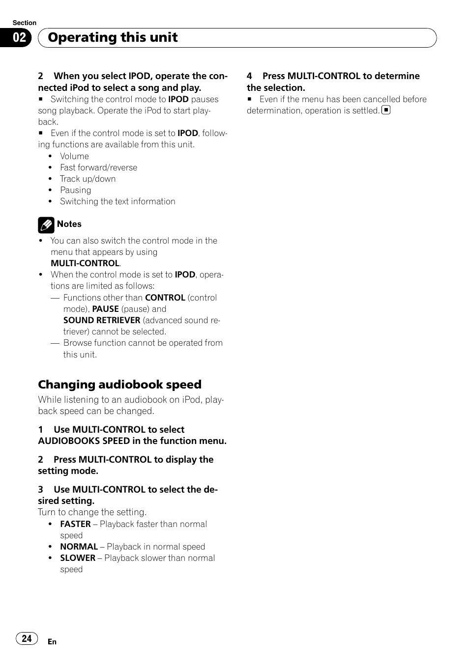 Changing audiobook speed 24, Operating this unit, Changing audiobook speed | Pioneer DEH-P3100UB User Manual | Page 24 / 127