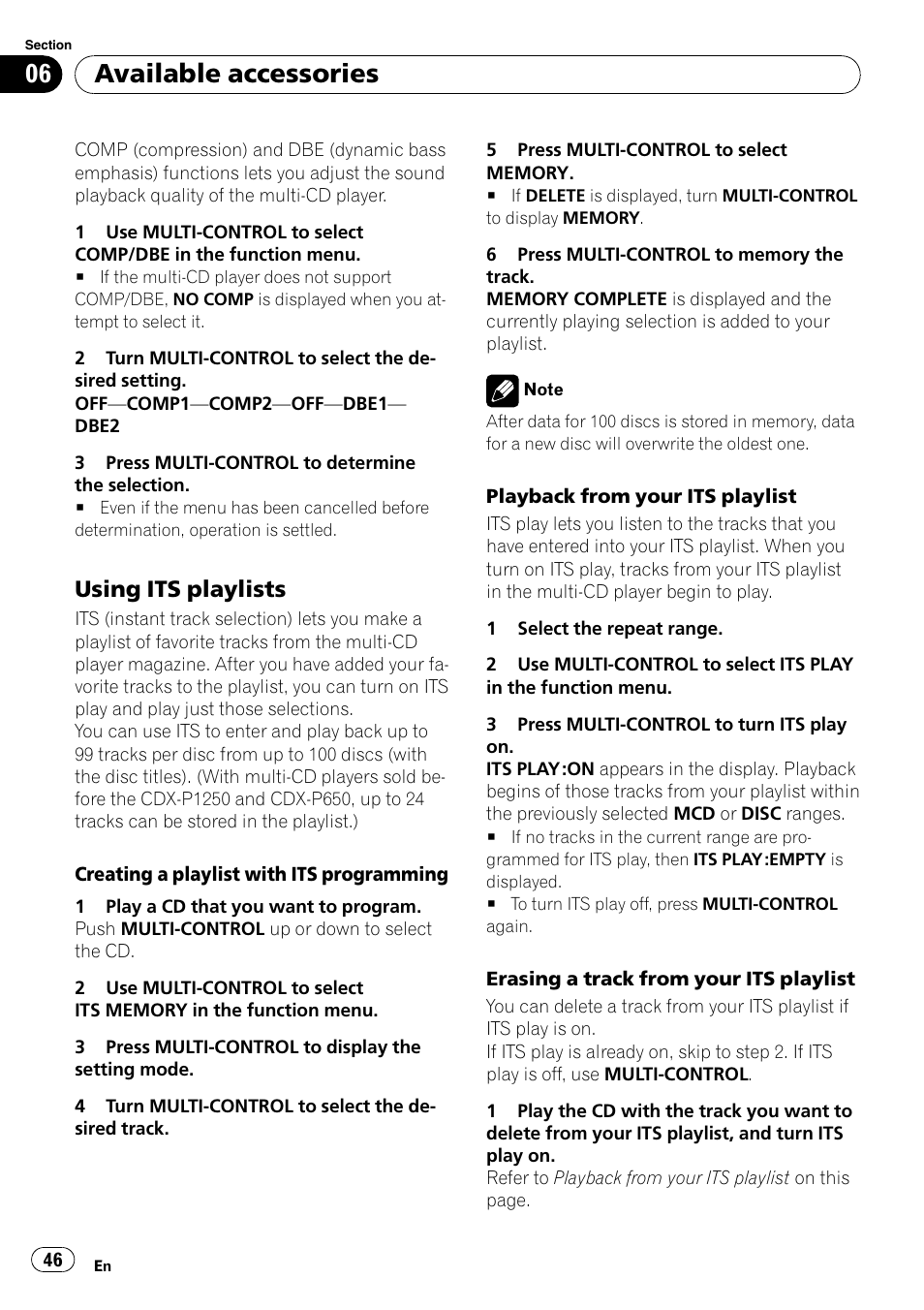 Using its playlists 46, Available accessories, Using its playlists | Pioneer DEH-P3100UB User Manual | Page 46 / 127