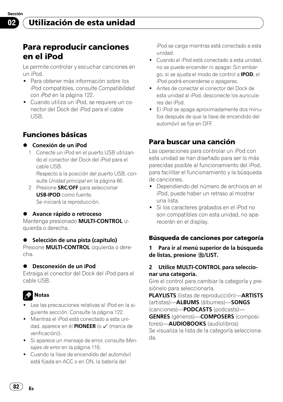 Para reproducir canciones en el ipod, Funciones básicas 82, Para buscar una canción 82 | Utilización de esta unidad, Funciones básicas, Para buscar una canción | Pioneer DEH-P3100UB User Manual | Page 82 / 127