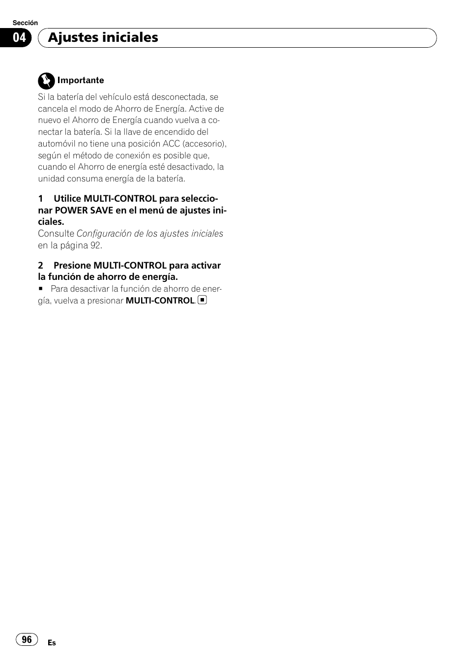 Ajustes iniciales | Pioneer DEH-P3100UB User Manual | Page 96 / 127