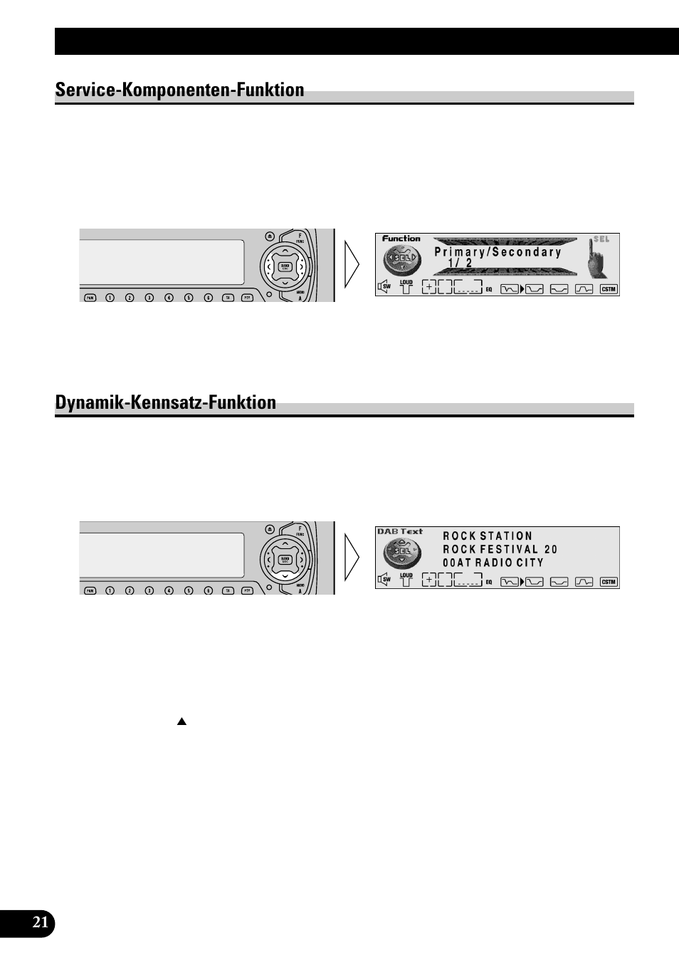 Gebrauch der dab-funktionen mit deh-p9100r, Service-komponenten-funktion, Dynamik-kennsatz-funktion | Pioneer GEX-P700DAB User Manual | Page 102 / 124