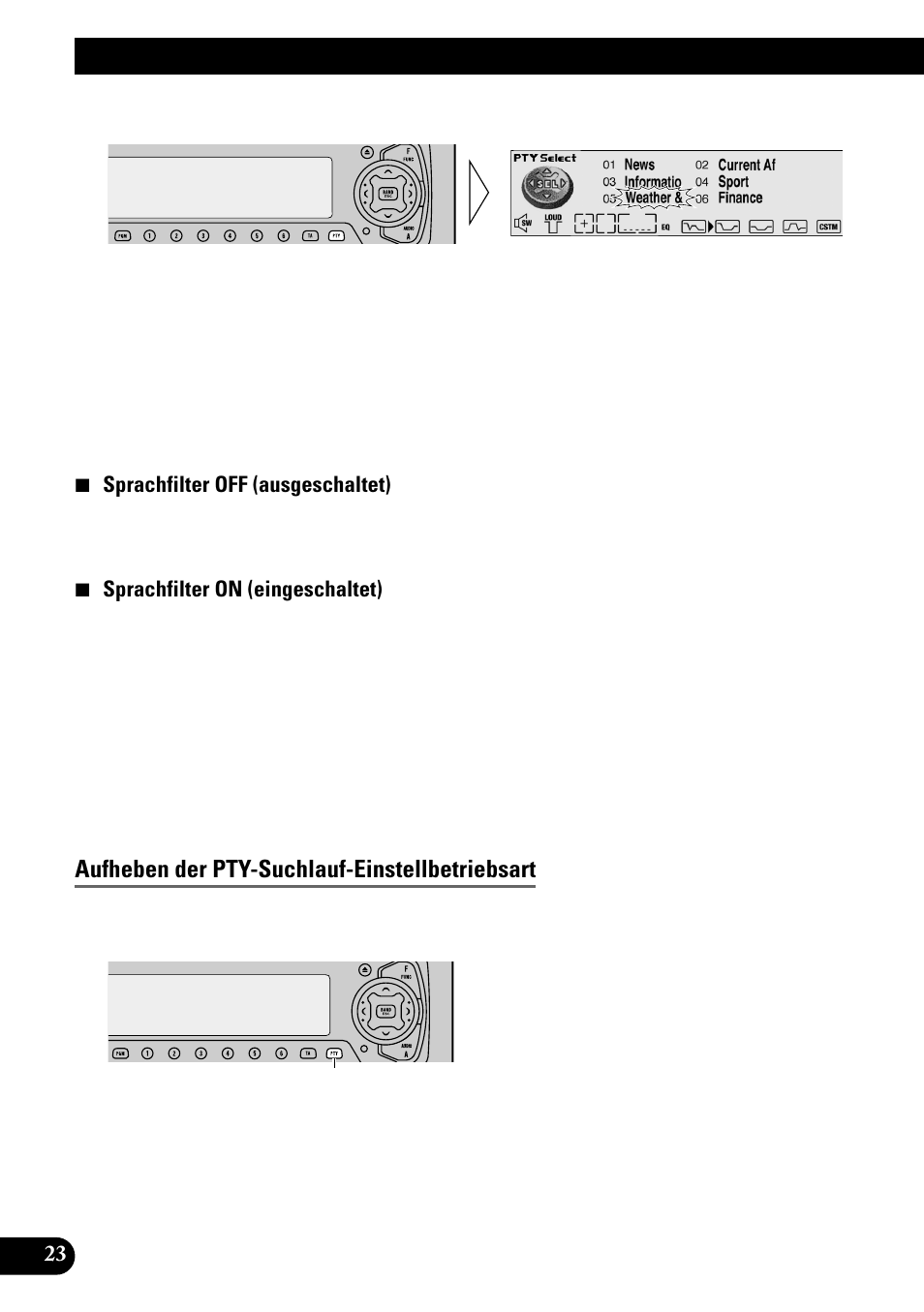 Gebrauch der dab-funktionen mit deh-p9100r, Aufheben der pty-suchlauf-einstellbetriebsart | Pioneer GEX-P700DAB User Manual | Page 104 / 124