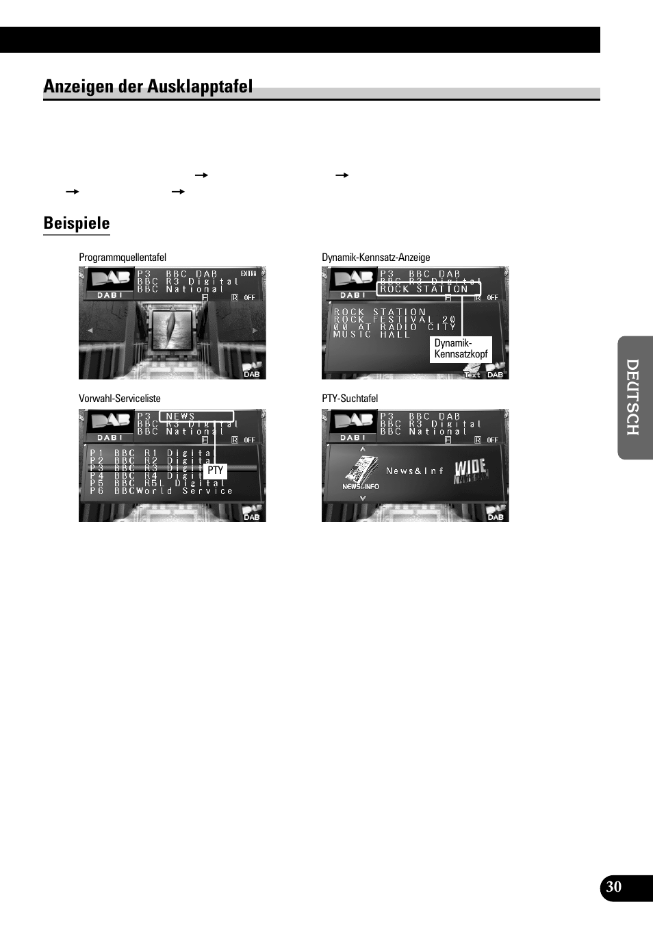 Anzeigen der ausklapptafel, Beispiele | Pioneer GEX-P700DAB User Manual | Page 111 / 124