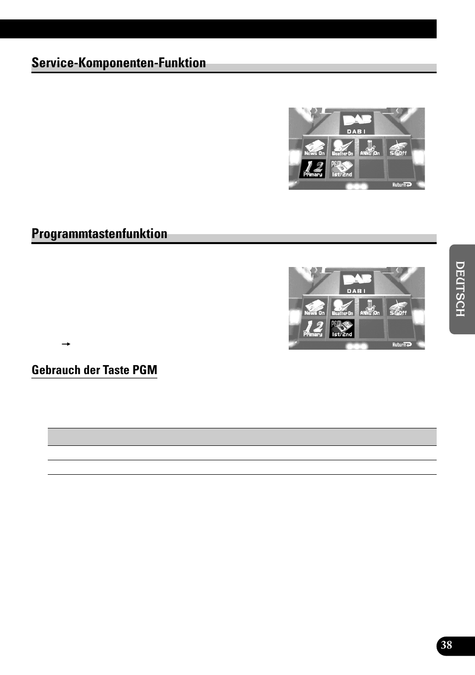 Service-komponenten-funktion, Programmtastenfunktion, Gebrauch der taste pgm | Pioneer GEX-P700DAB User Manual | Page 119 / 124