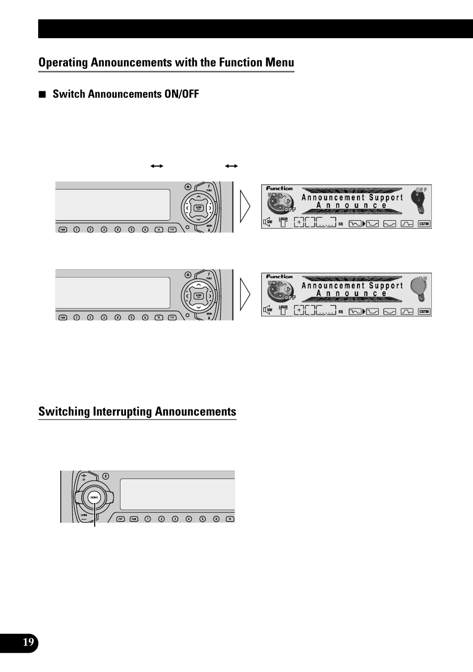 Using the dab functions with deh-p9100r, Operating announcements with the function menu, Switching interrupting announcements | Pioneer GEX-P700DAB User Manual | Page 20 / 124