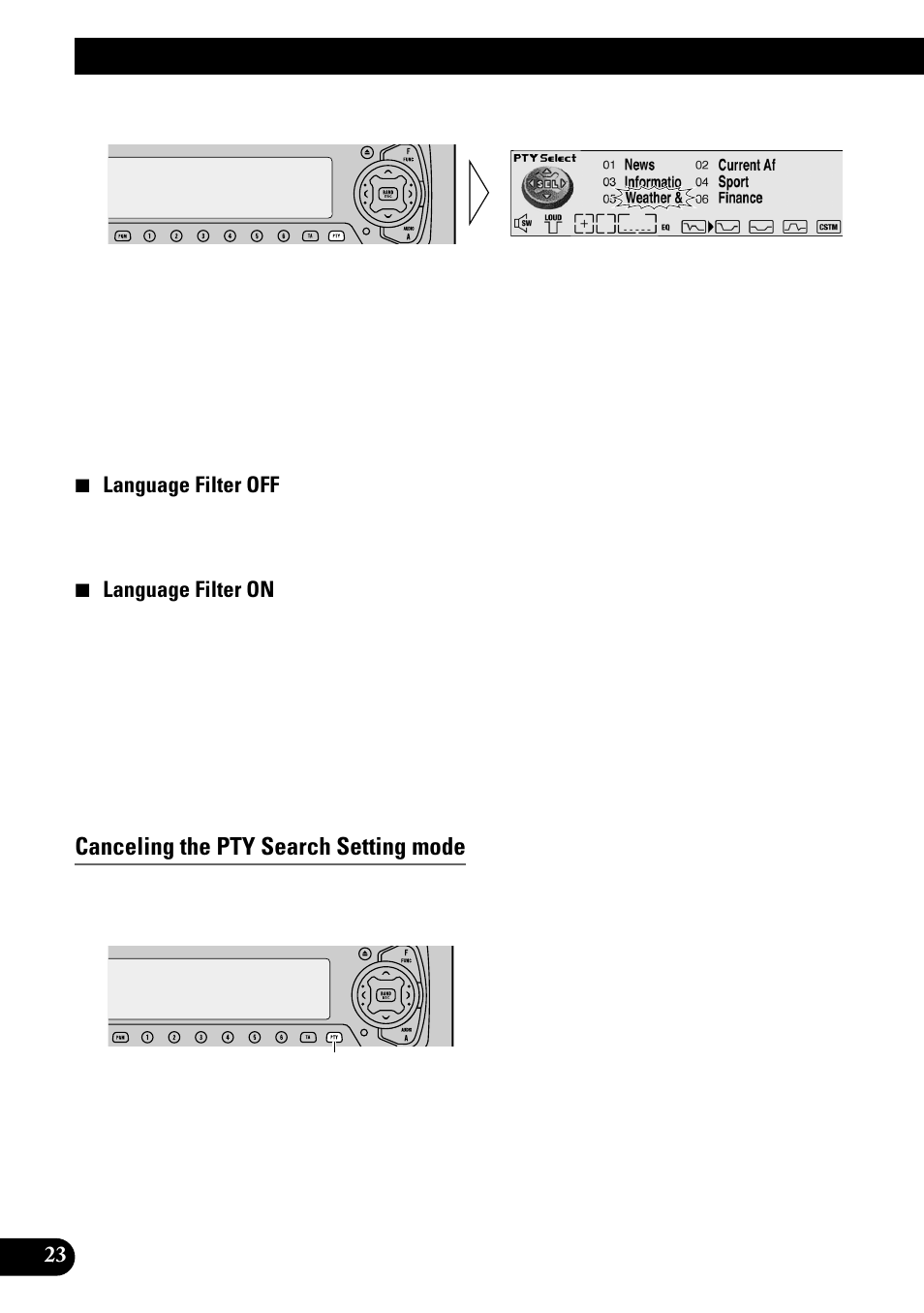 Using the dab functions with deh-p9100r, Canceling the pty search setting mode | Pioneer GEX-P700DAB User Manual | Page 24 / 124