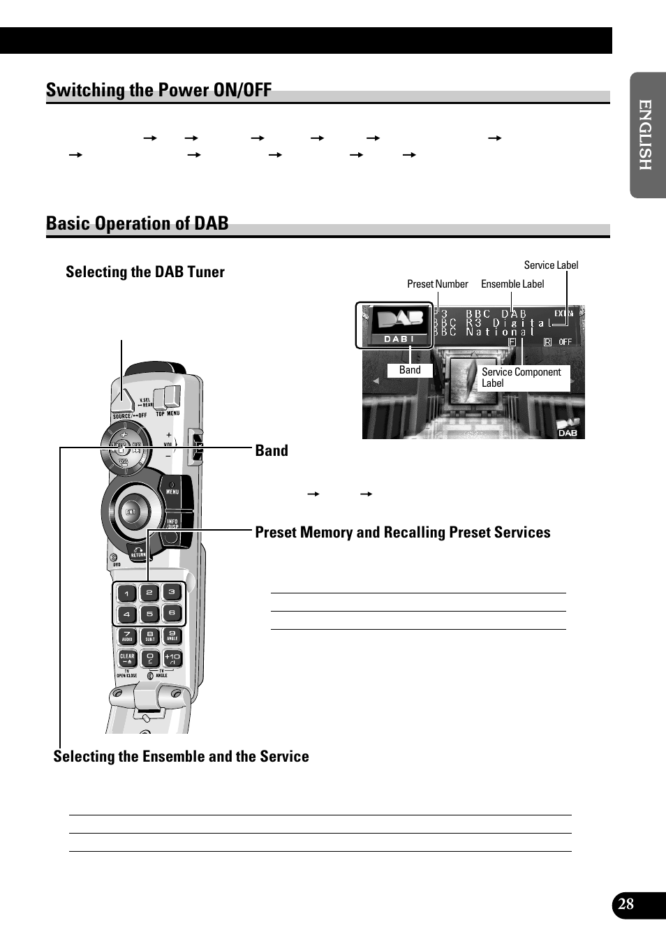 Switching power on/off basic operation of dab, Switching the power on/off, Basic operation of dab | Pioneer GEX-P700DAB User Manual | Page 29 / 124