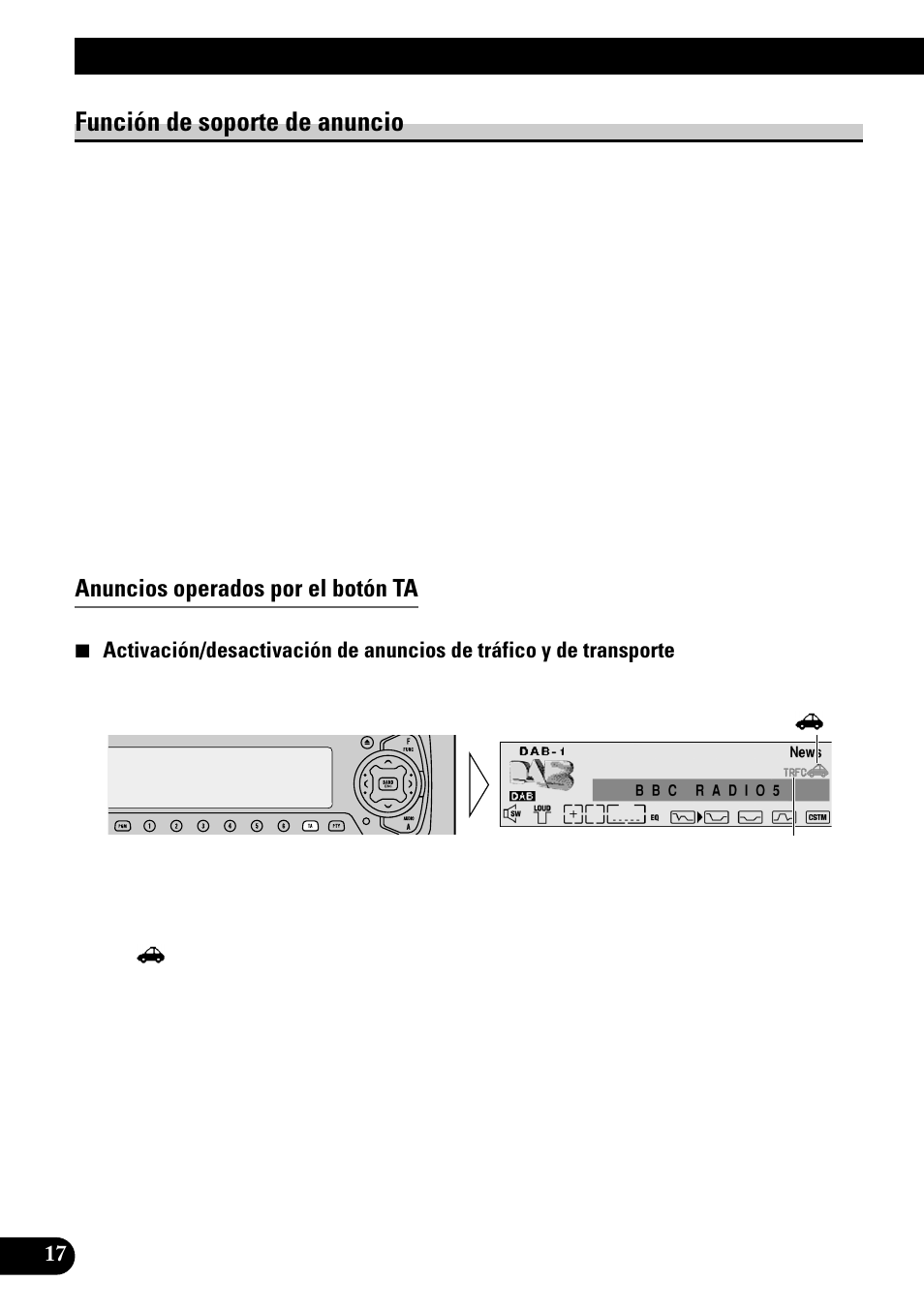 Función de soporte de anuncio, Uso de las funciones dab con deh-p9100r, Anuncios operados por el botón ta | Pioneer GEX-P700DAB User Manual | Page 58 / 124