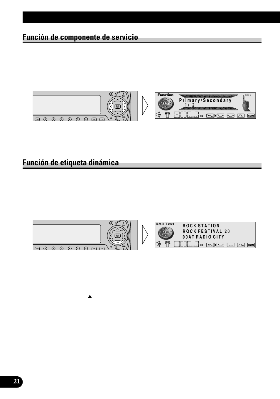 Uso de las funciones dab con deh-p9100r, Función de componente de servicio, Función de etiqueta dinámica | Pioneer GEX-P700DAB User Manual | Page 62 / 124