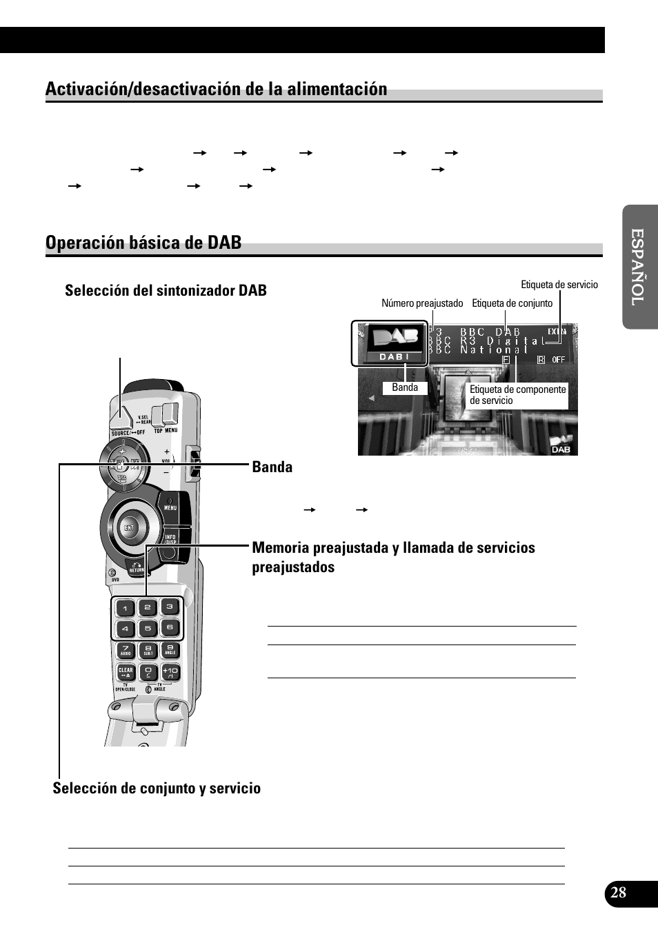 Activación/desactivación, De la alimentación, Operación básica de dab | Activación/desactivación de la alimentación | Pioneer GEX-P700DAB User Manual | Page 69 / 124