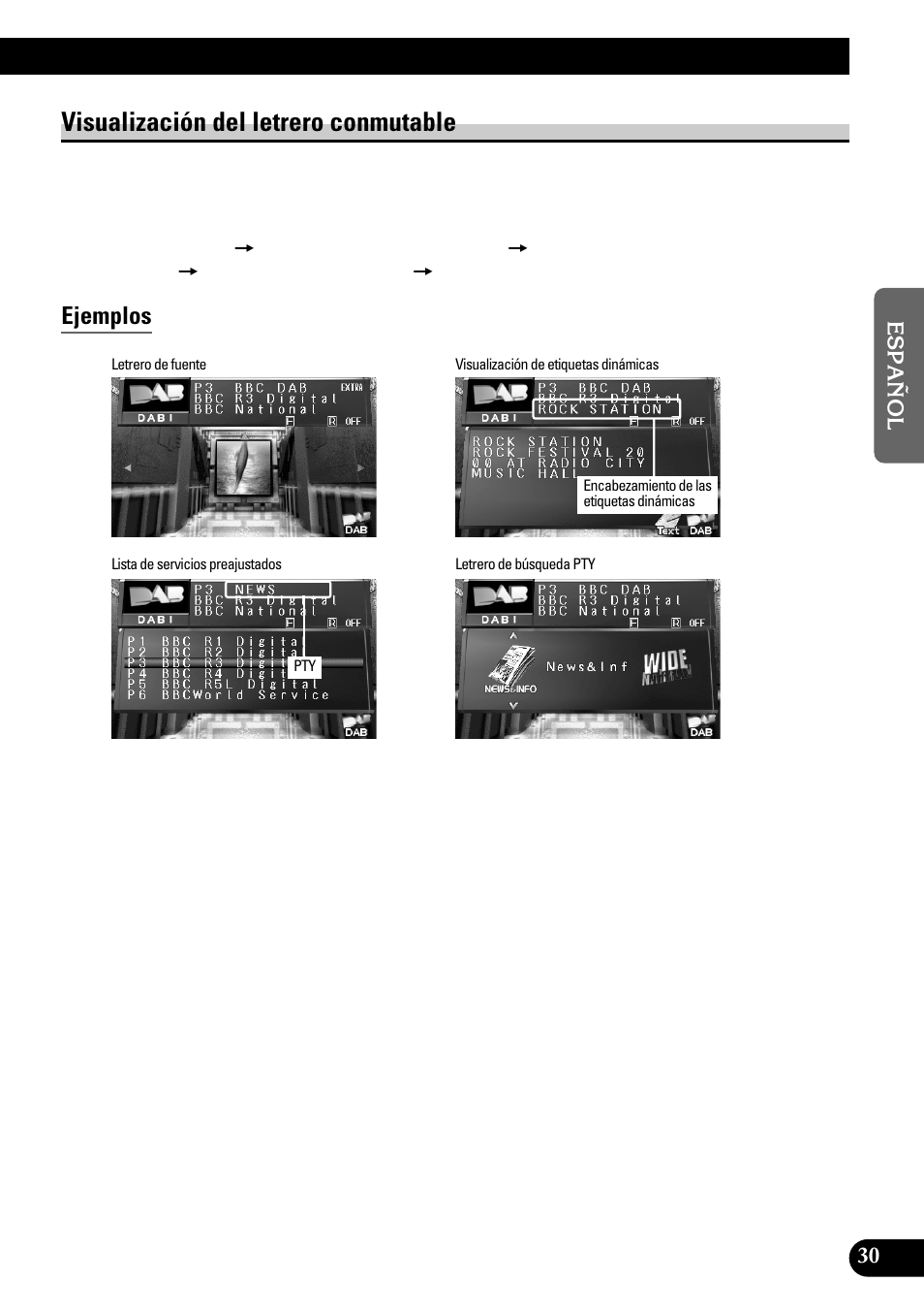 Visualización del letrero conmutable, Ejemplos | Pioneer GEX-P700DAB User Manual | Page 71 / 124
