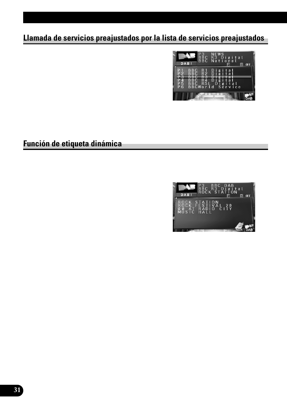 Llamada de servicios preajustados por, La lista de servicios preajustados, Función de etiqueta dinámica | Operación básica con avm-p9000r | Pioneer GEX-P700DAB User Manual | Page 72 / 124