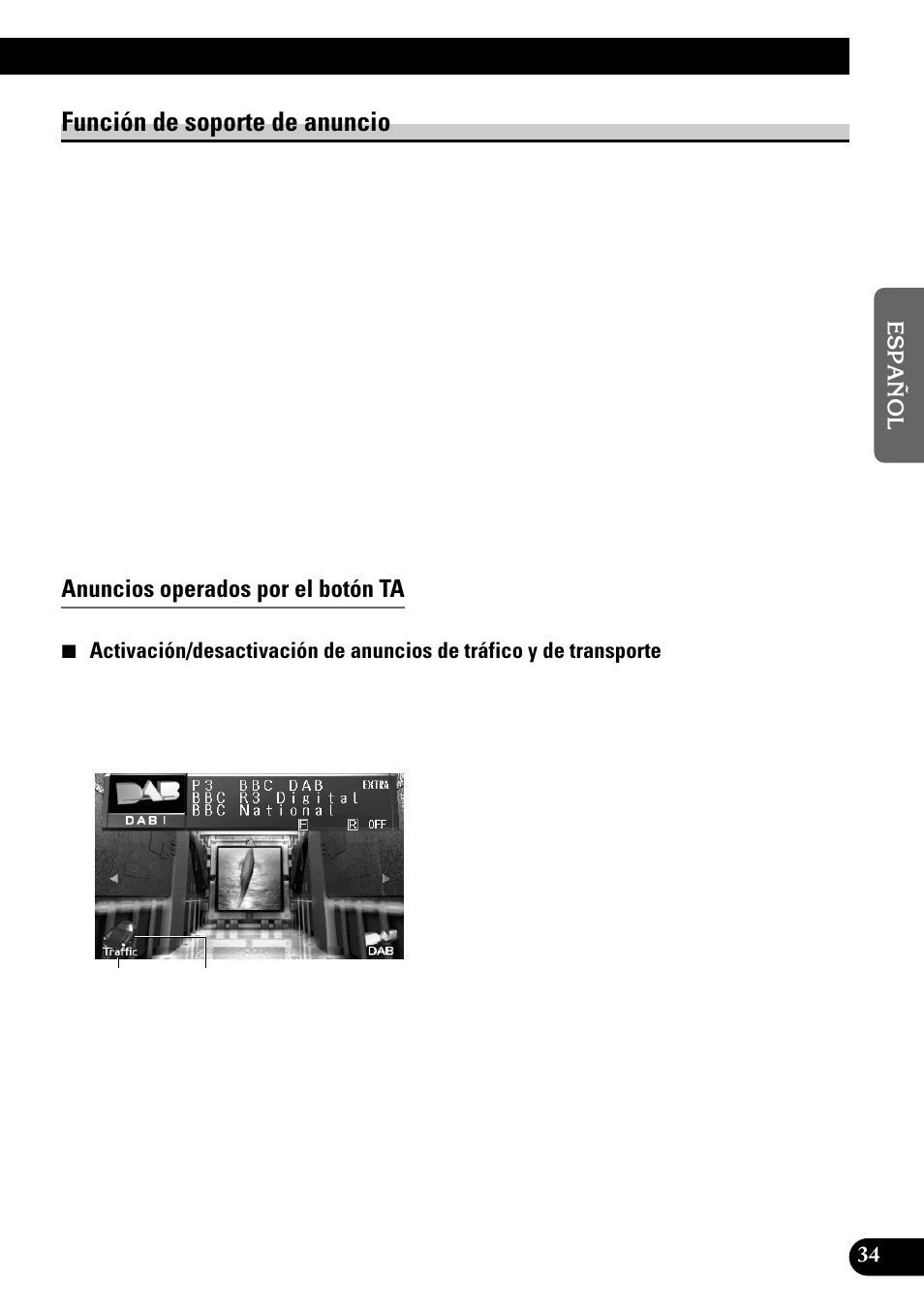 Función de soporte de anuncio, Anuncios operados por el botón ta | Pioneer GEX-P700DAB User Manual | Page 75 / 124
