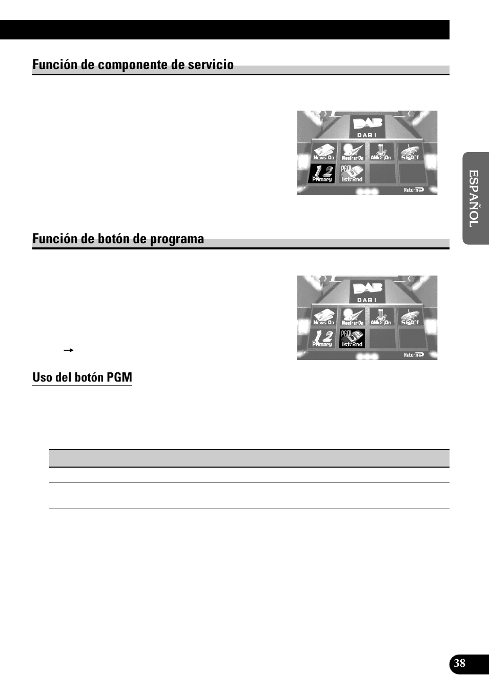 Función de componente de servicio, Función de botón de programa, Uso del botón pgm | Pioneer GEX-P700DAB User Manual | Page 79 / 124