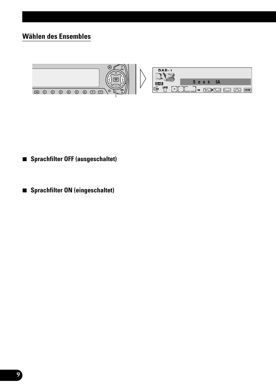 Grundlegender betrieb mit deh-p9100r, Wählen des ensembles | Pioneer GEX-P700DAB User Manual | Page 90 / 124