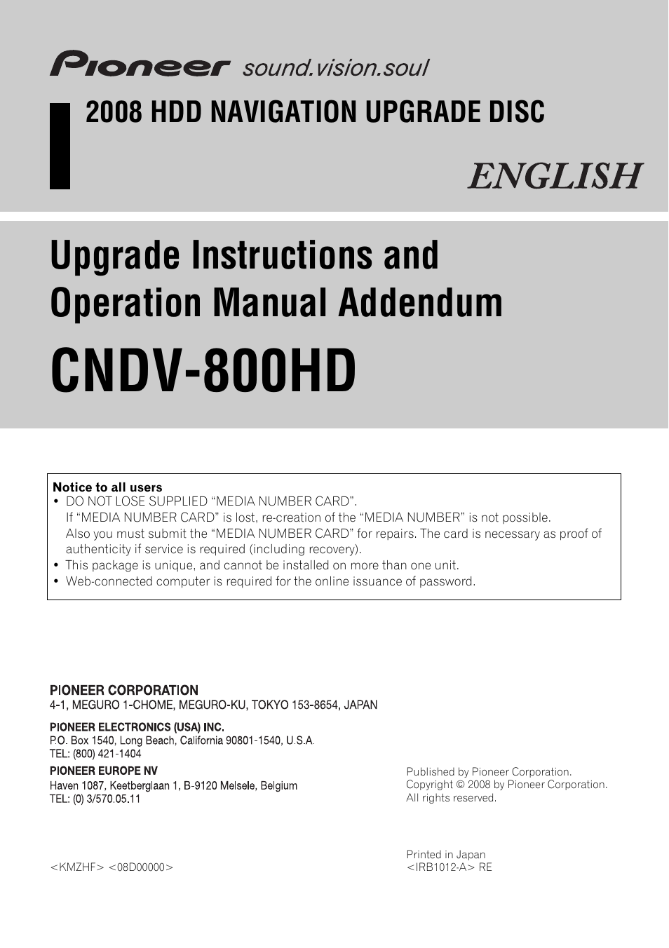 Pioneer CNDV-800HD User Manual | 11 pages