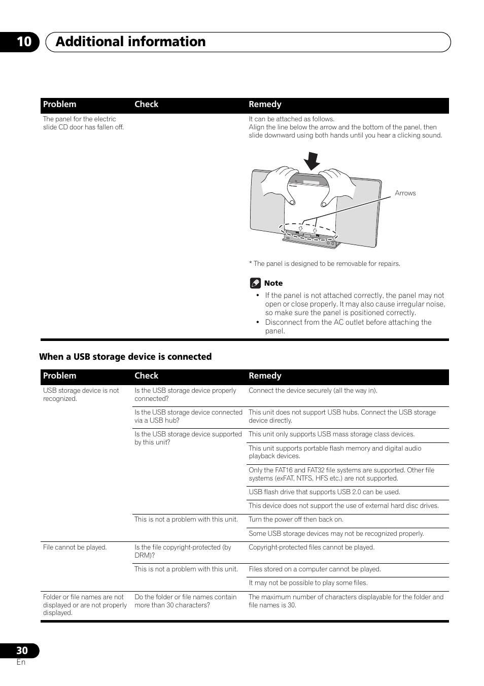 Additional information 10, When a usb storage device is connected | Pioneer X-SMC01DAB-K User Manual | Page 30 / 36