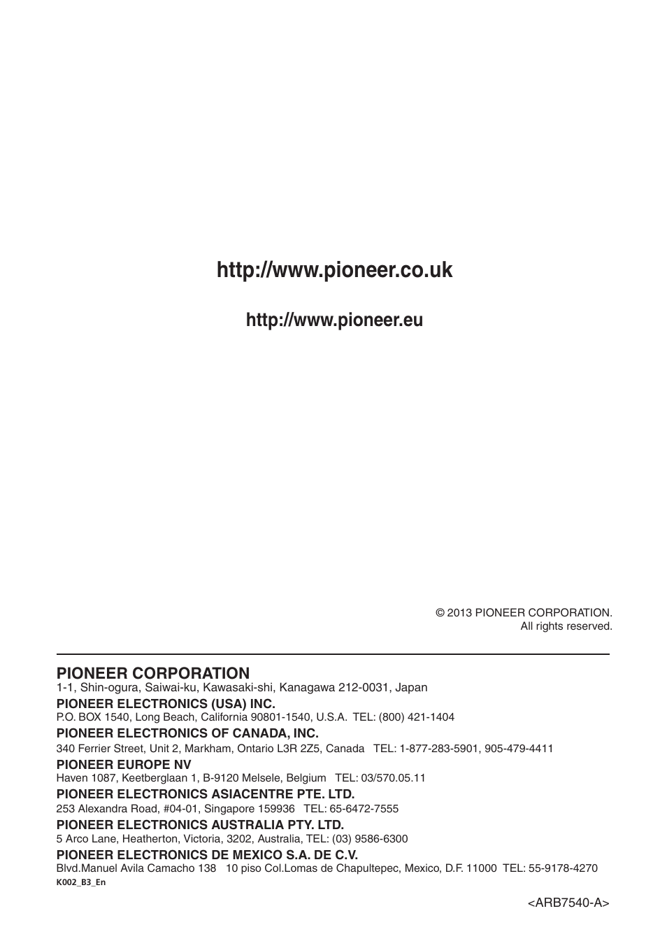 Pioneer corporation | Pioneer X-SMC01DAB-K User Manual | Page 36 / 36