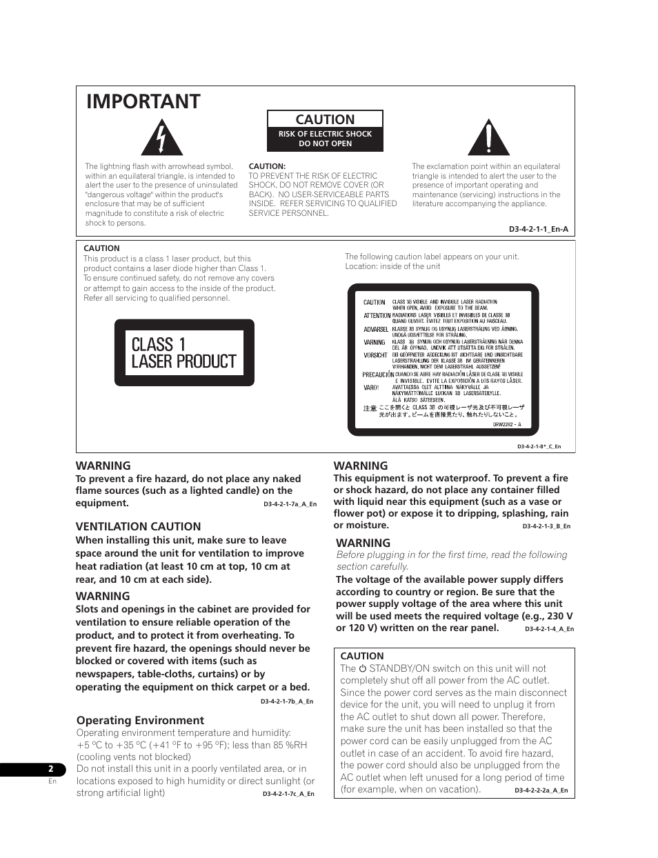 Important, Caution | Pioneer BDP-LX71 User Manual | Page 2 / 72