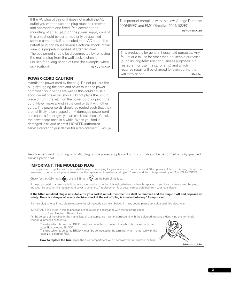 For u.k model, Important: the moulded plug, Power-cord caution | Pioneer BDP-LX71 User Manual | Page 3 / 72