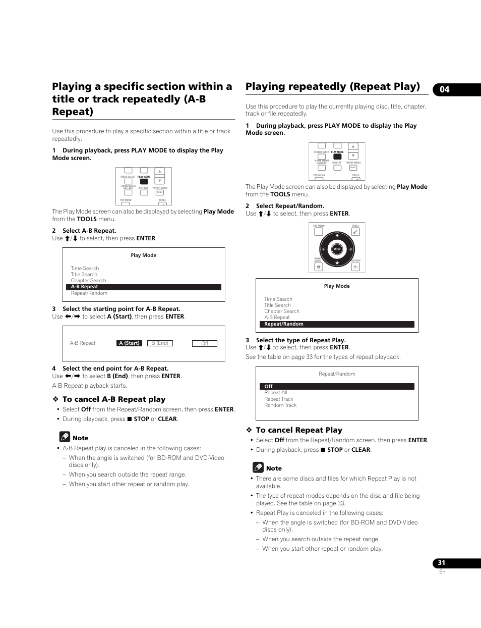 Playing repeatedly (repeat play) | Pioneer BDP-LX71 User Manual | Page 31 / 72
