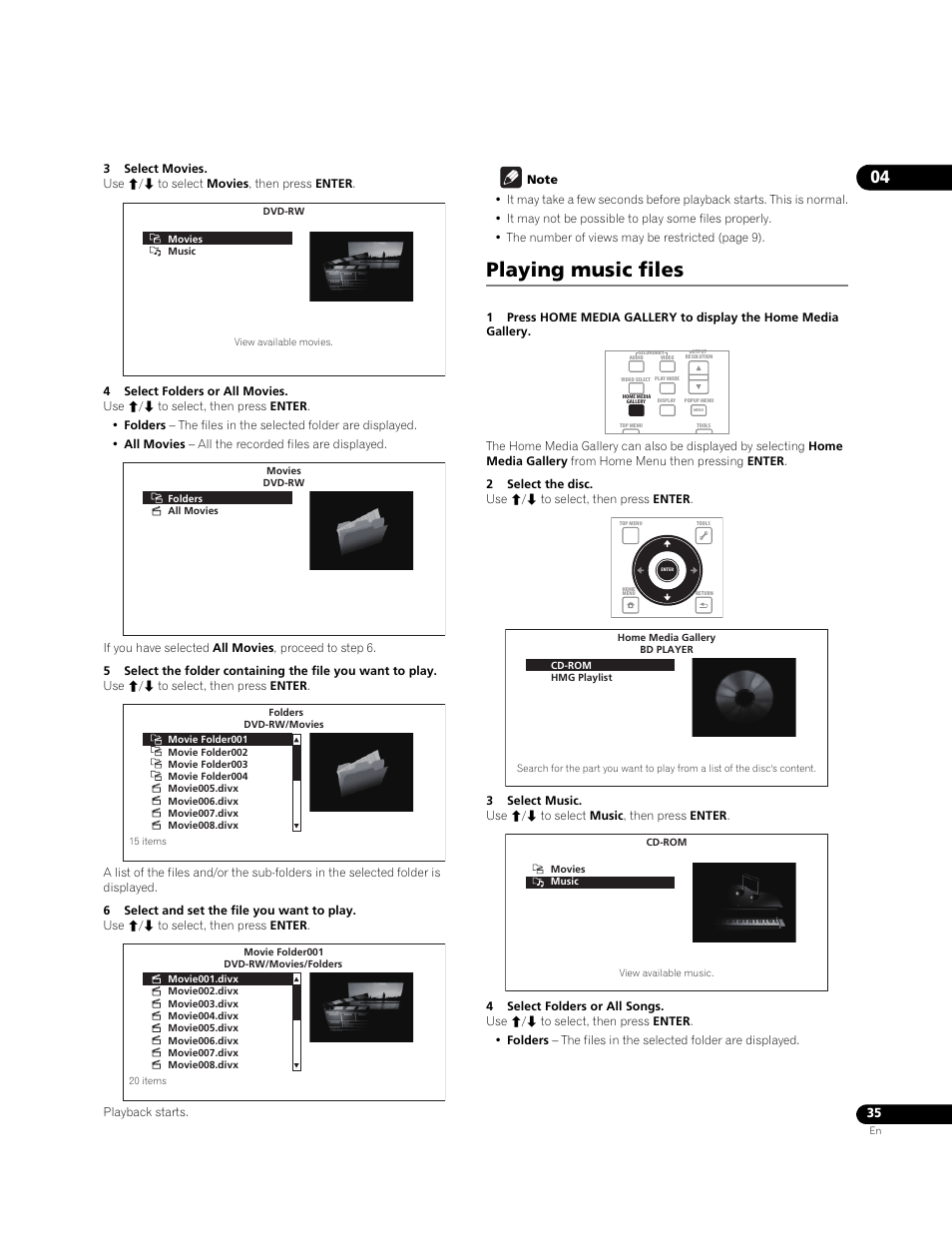 Playing music files | Pioneer BDP-LX71 User Manual | Page 35 / 72