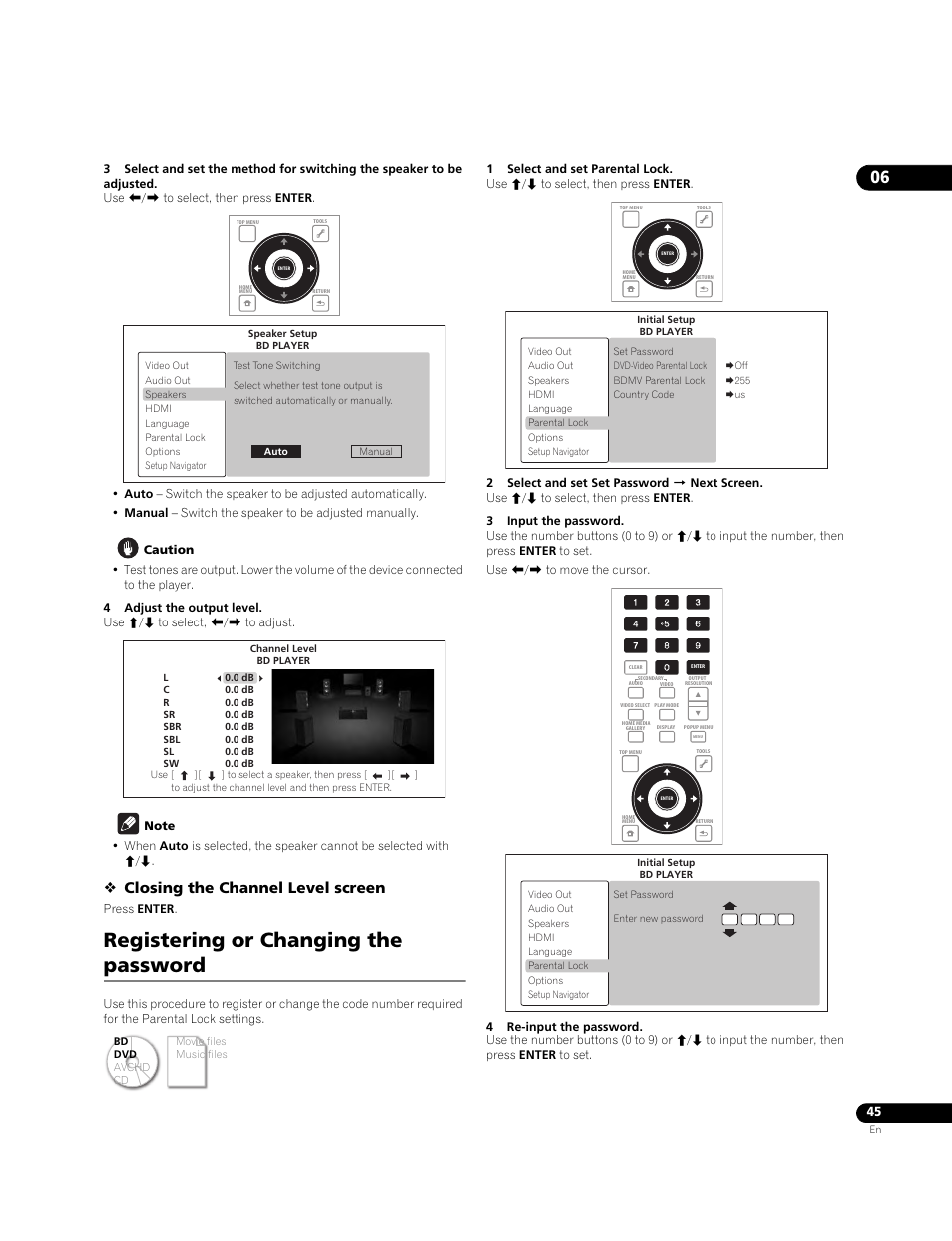 Registering or changing the password, Closing the channel level screen | Pioneer BDP-LX71 User Manual | Page 45 / 72