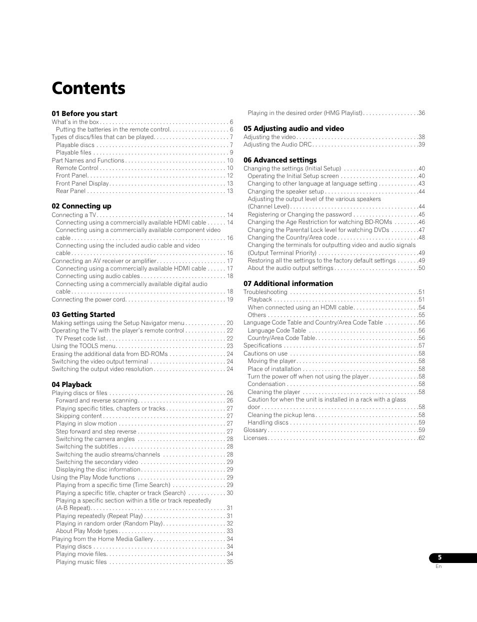 Pioneer BDP-LX71 User Manual | Page 5 / 72