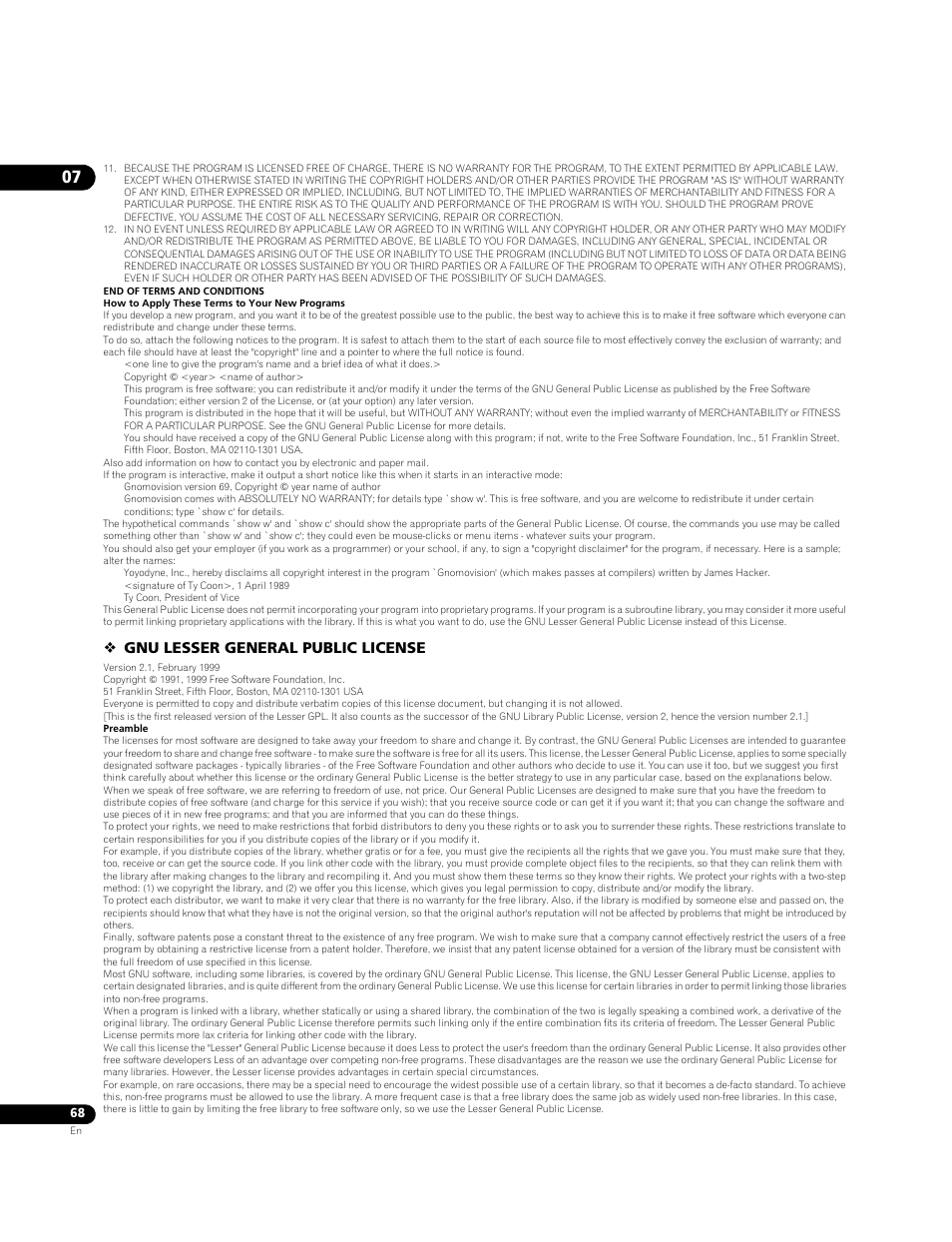 Gnu lesser general public license | Pioneer BDP-LX71 User Manual | Page 68 / 72