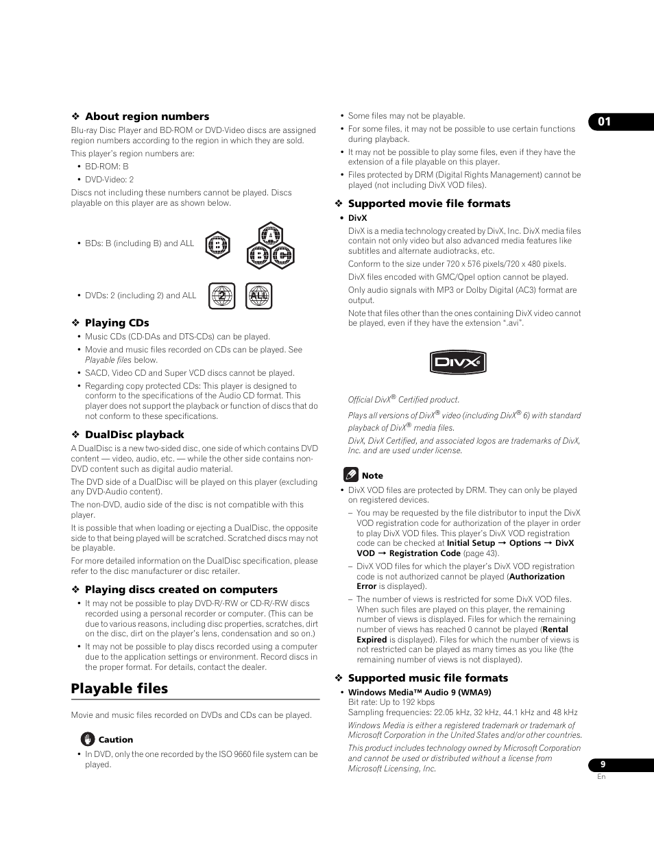 Playable files | Pioneer BDP-LX71 User Manual | Page 9 / 72