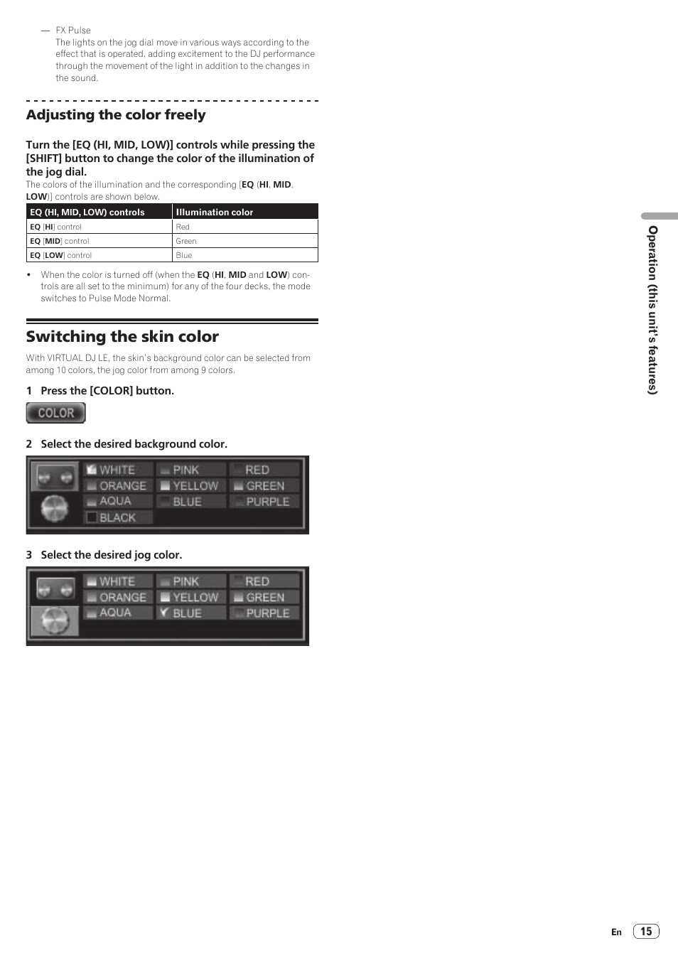 Switching the skin color, Adjusting the color freely | Pioneer DDJ-WeGO2 User Manual | Page 15 / 22